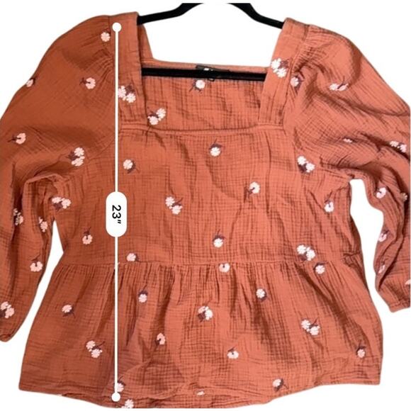 Madewell Amie Floral Embroidered Lightspun Millbrook Puff-Sleeve Peplum Top XL - Picture 10 of 11